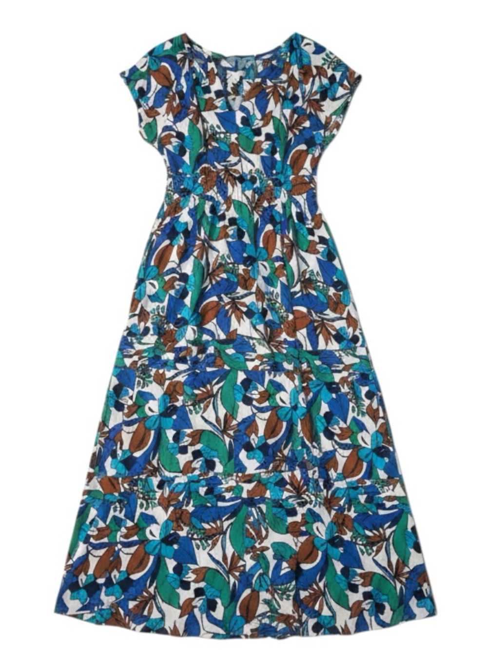 Linen Floral Dress C&C California Maxi Size S Blue Green Boho - Picture 2 of 6